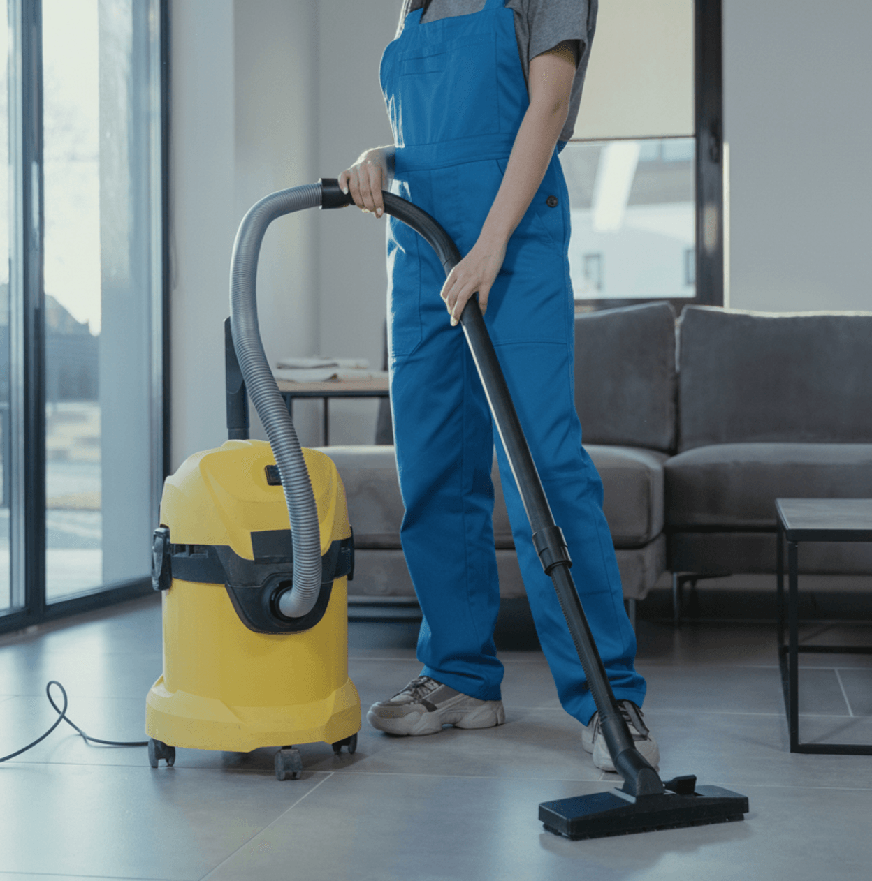 A member of the cleaning team working in a home